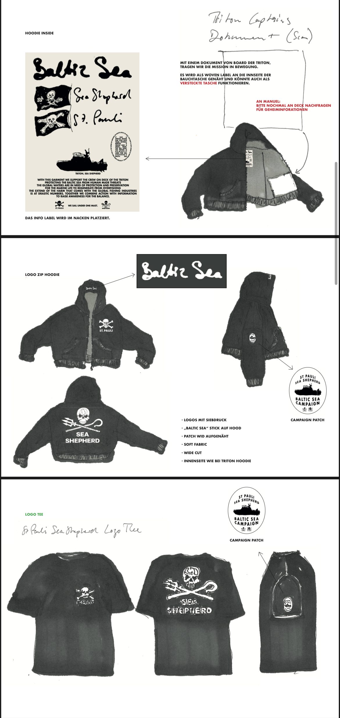 Sketches by Lars Gödeke for FC St. Pauli and Sea Shepherd